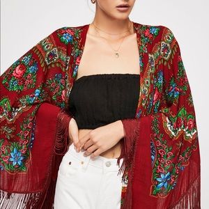 Free People Butterfly Fringe Kimono - Maroon/Red